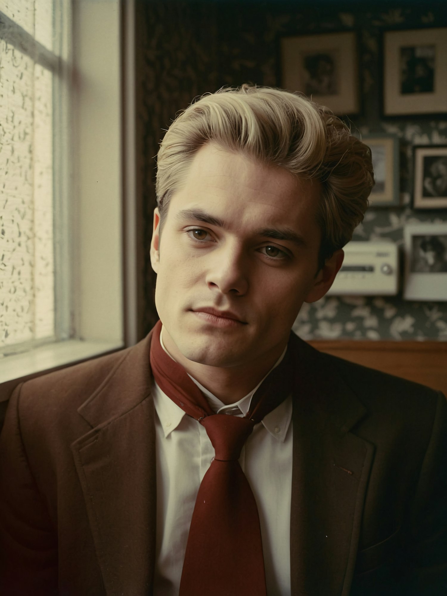 Thoughtful Young Man in Brown Suit