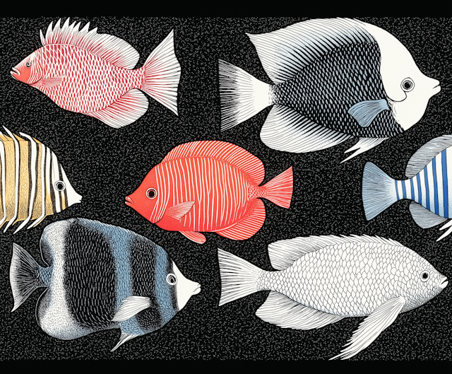 Intricately Illustrated Diverse Fish Collection