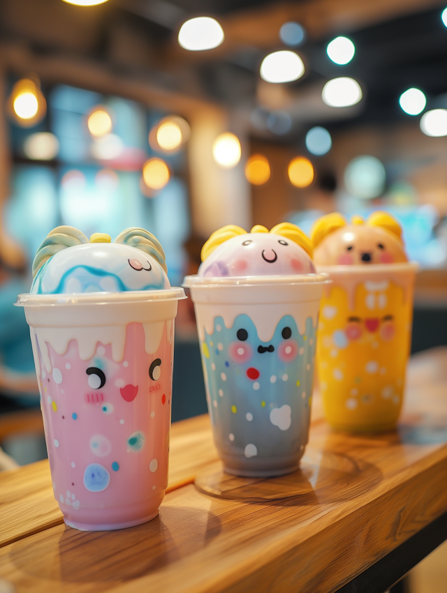 Animated Face Cups in Café