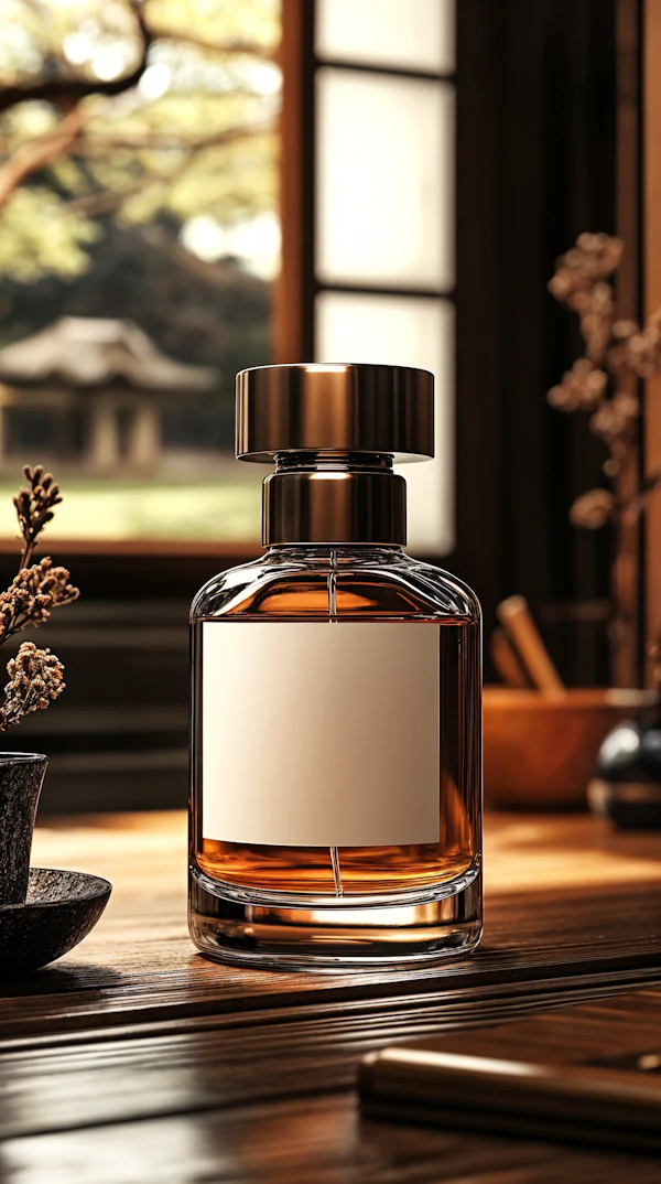 Elegant Perfume Bottle on Wooden Surface