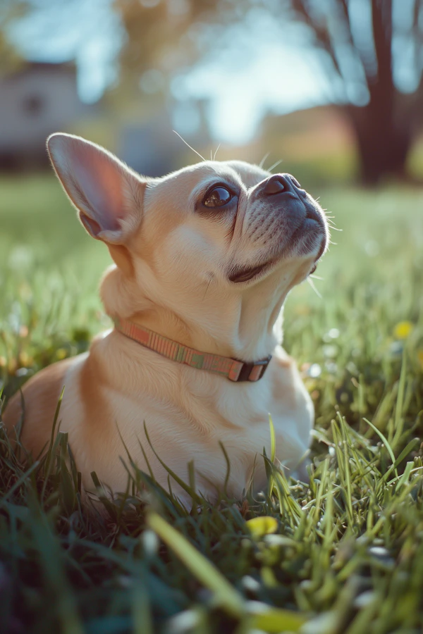 Curious French Bulldog in Grassy Area