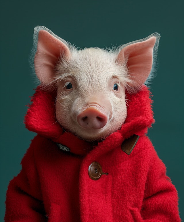 Anthropomorphic Pig in Red Coat