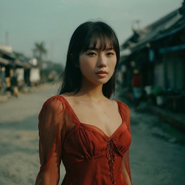 Woman in Red Dress on Street