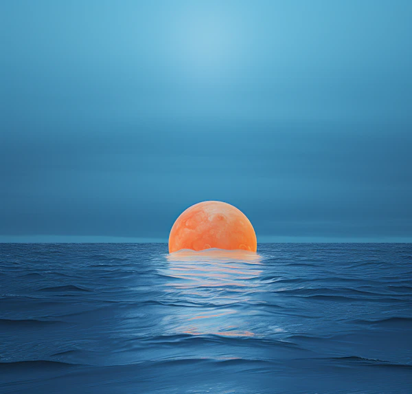 Tranquil Supermoon Over Metallic Blue Sea