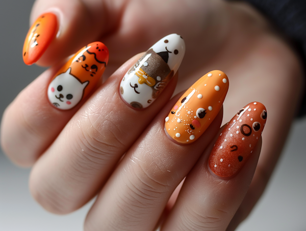 Vibrant Cartoon Animal Nail Art