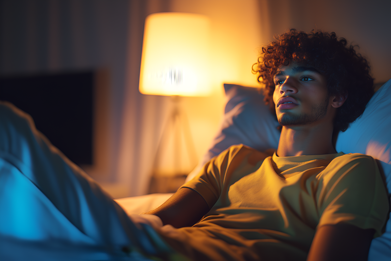 Contemplative Young Man in Warm Lighting