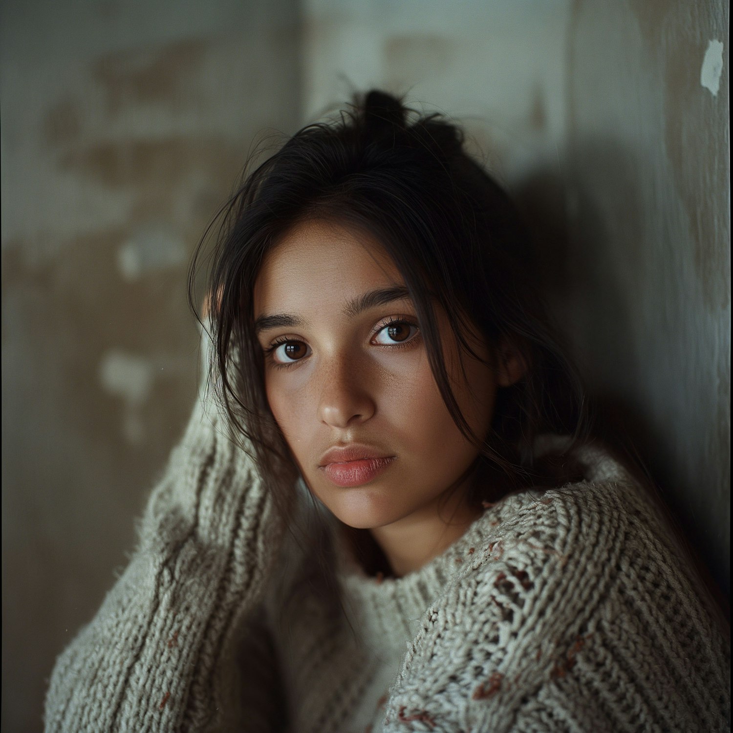 Introspective Young Woman in Textured Sweater