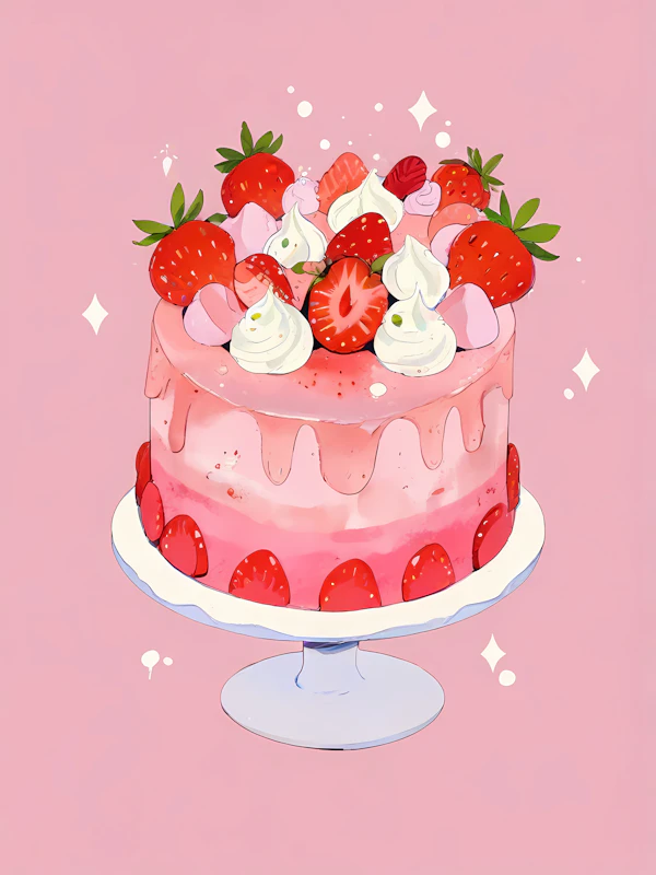 Strawberry Whipped Cream Cake Illustration