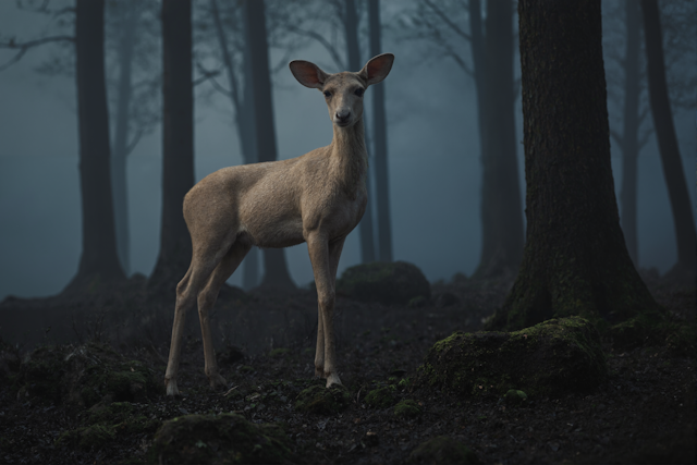 Deer in Misty Forest