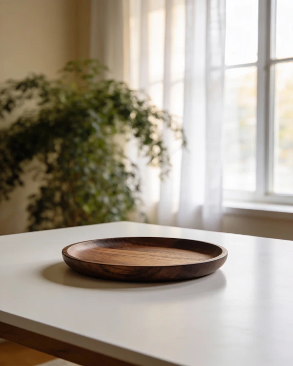 Serene Wooden Plate Scene