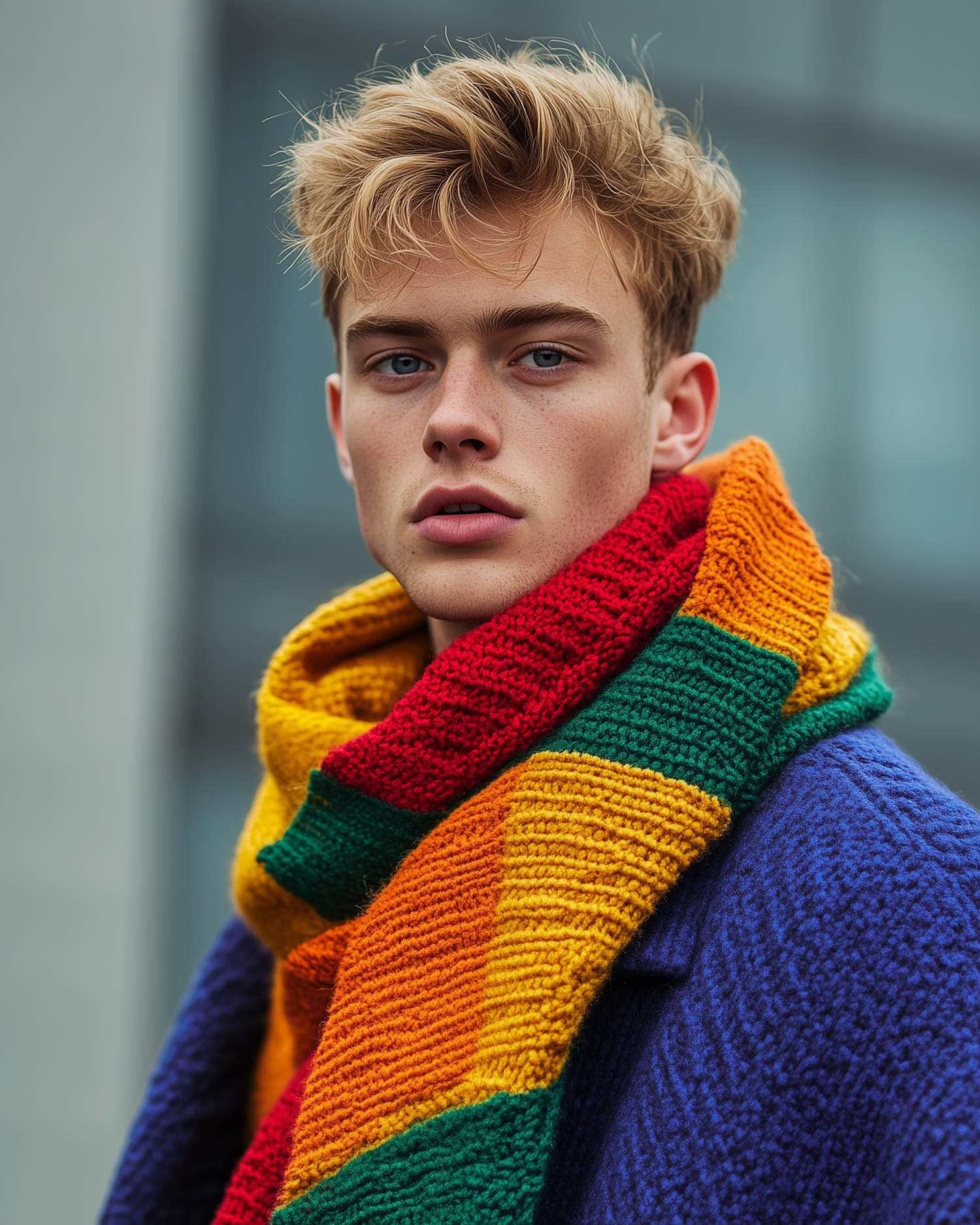 Young Man with Colorful Scarf