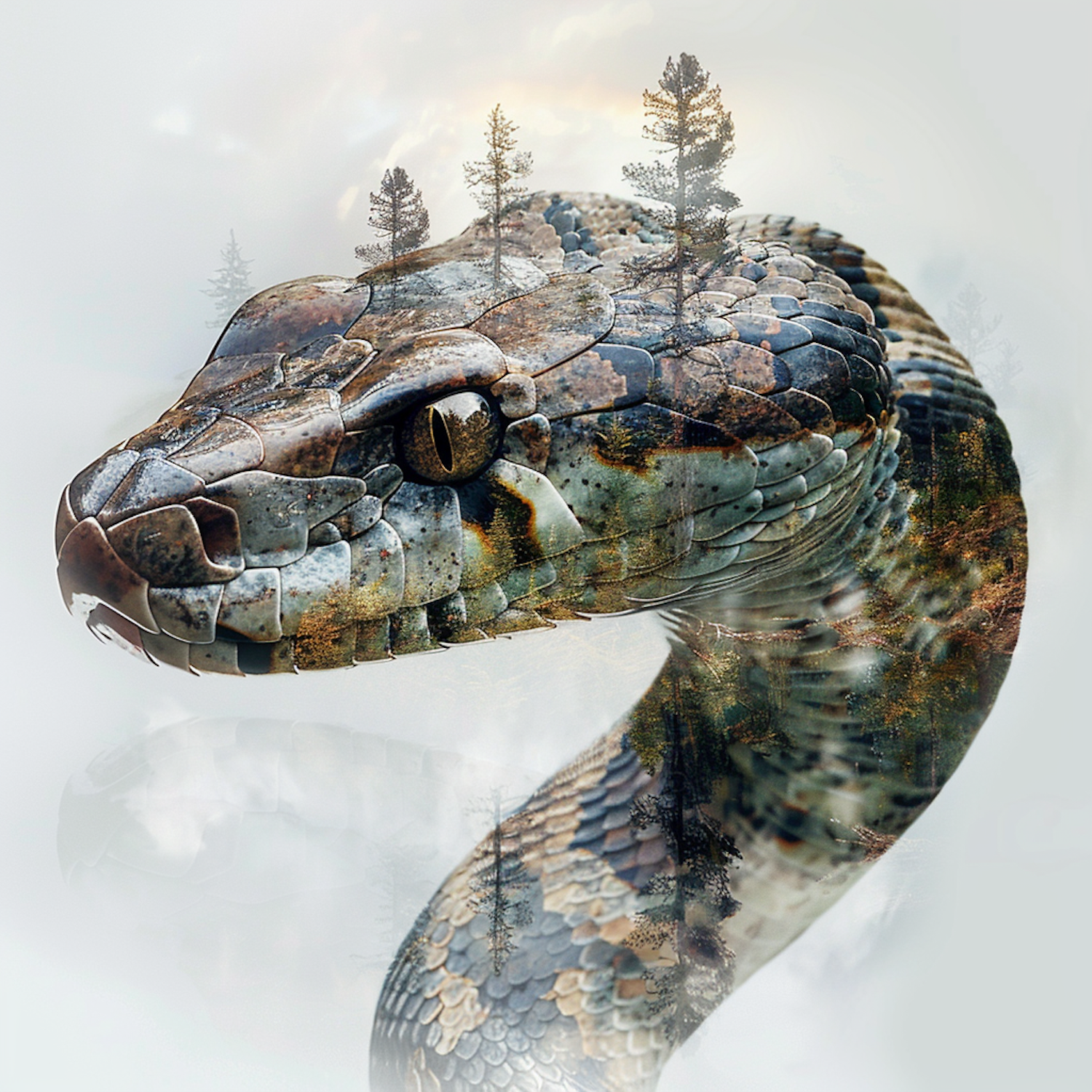 Python in the Misty Forest - Double Exposure