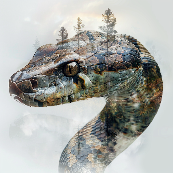 Python in the Misty Forest - Double Exposure