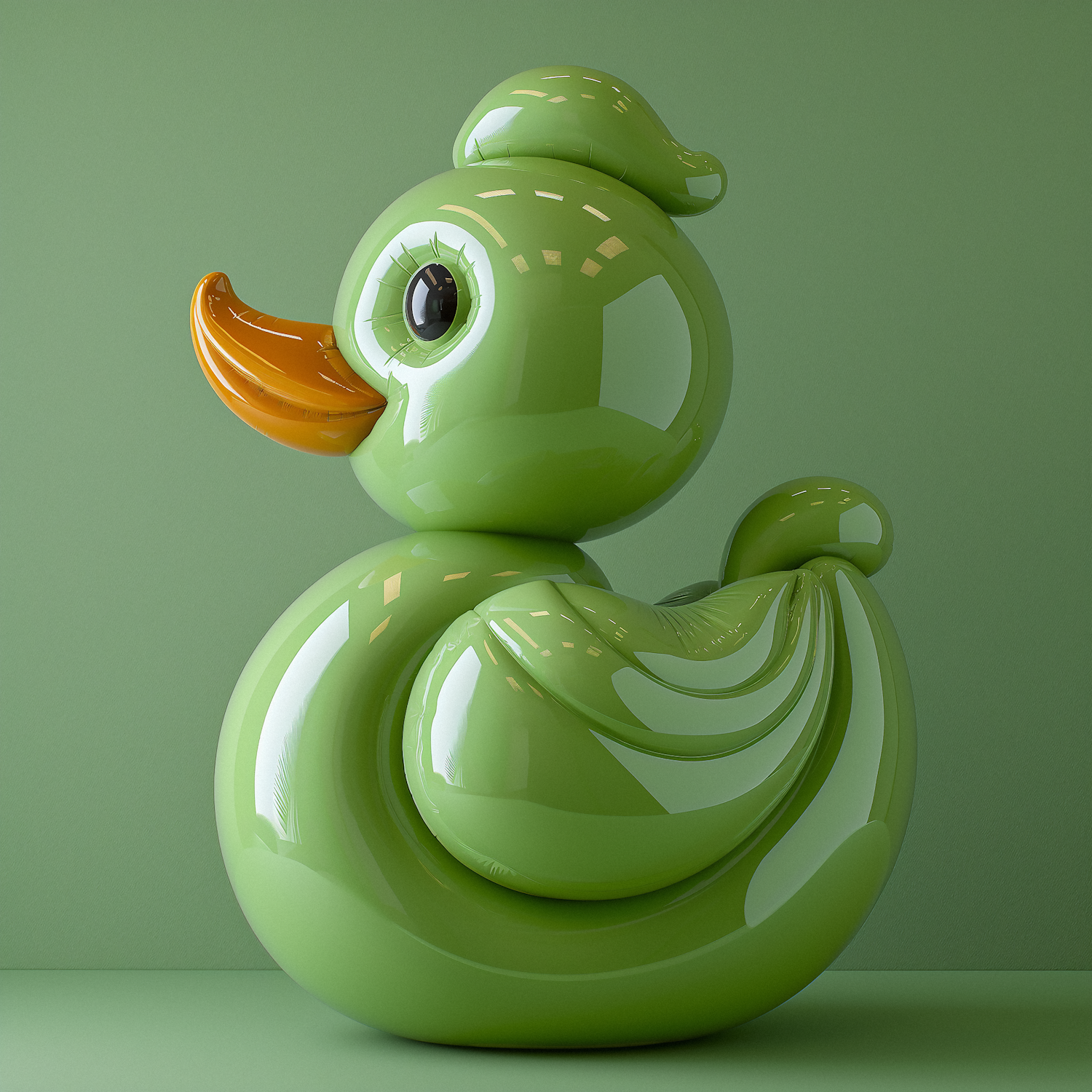 Stylized Green Ceramic Duck