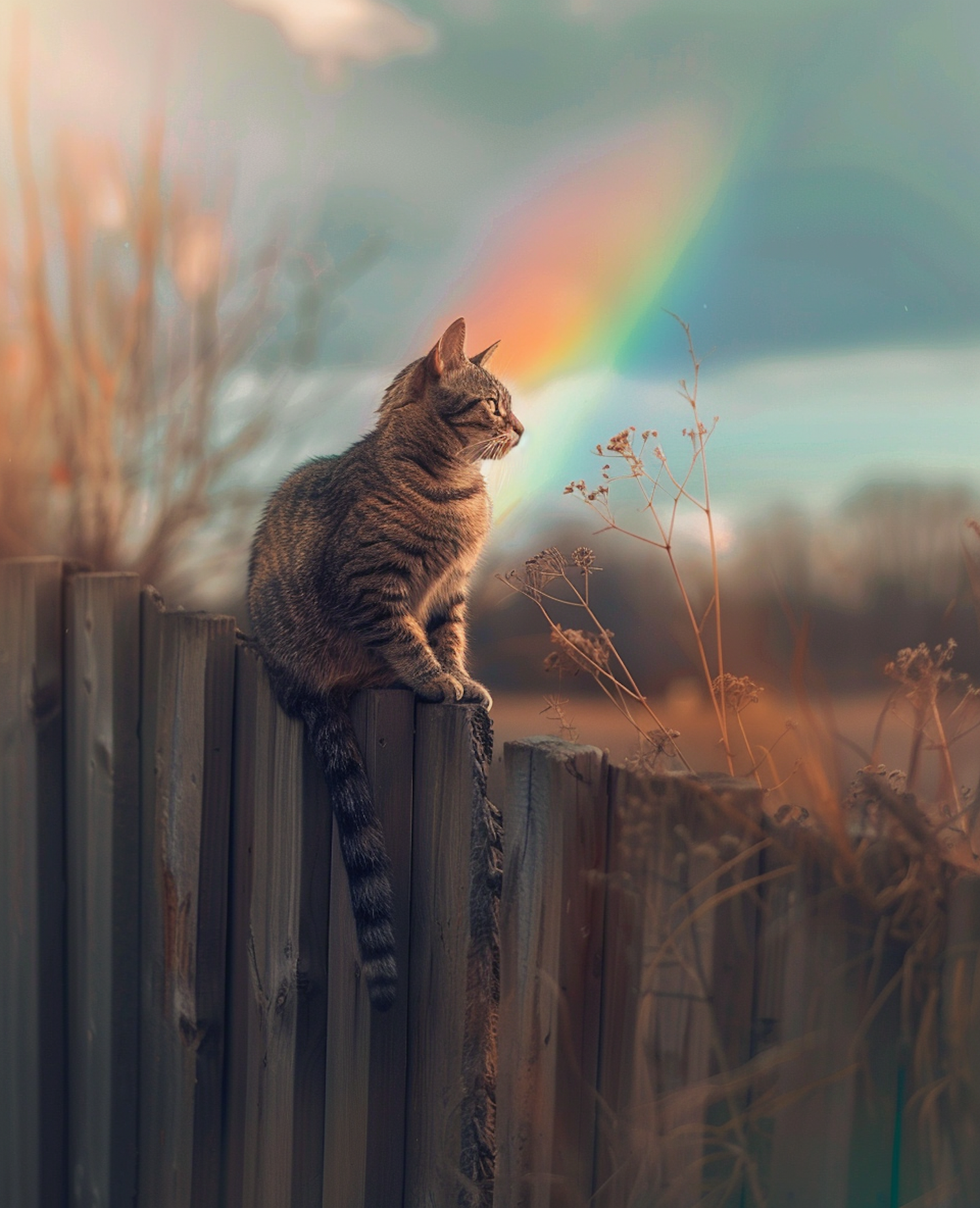 Serene Cat and Rainbow