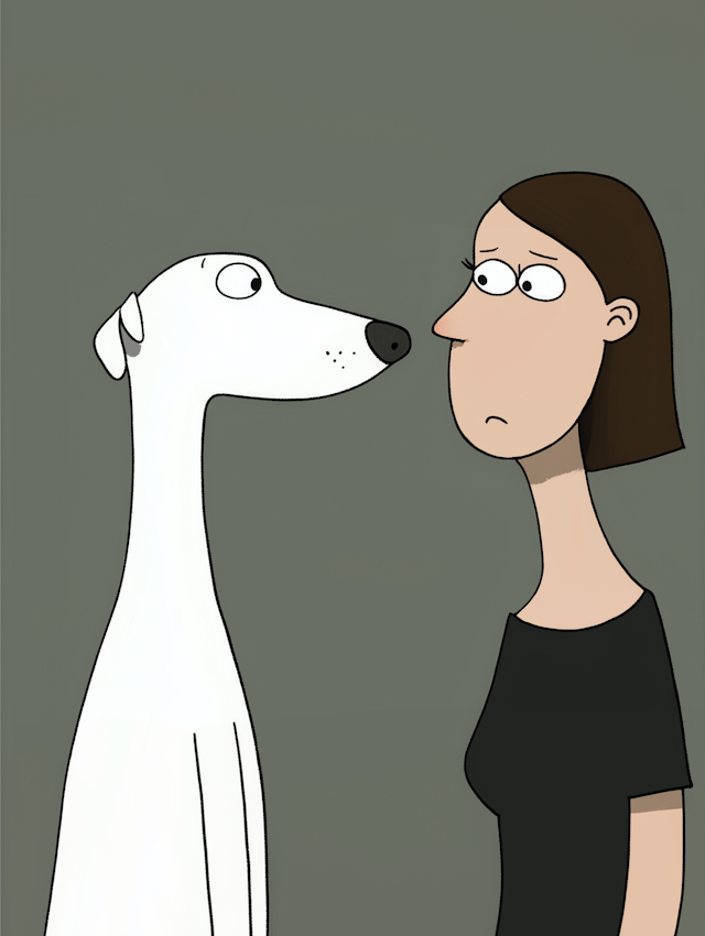 Woman and Dog Cartoon Interaction