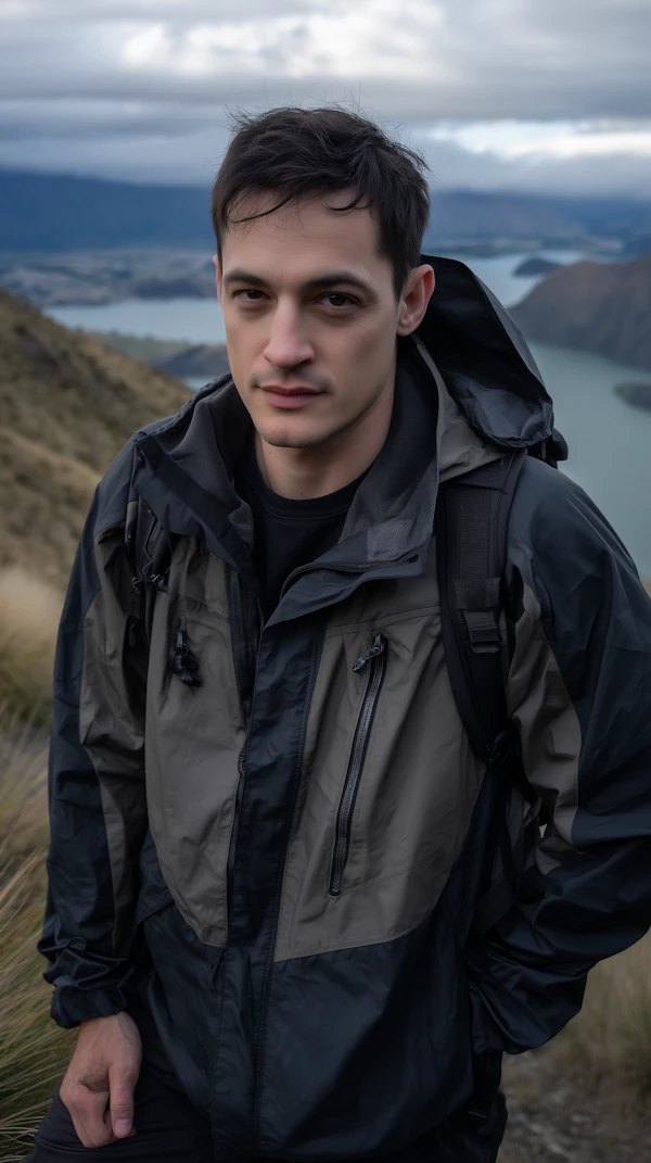 Hiker on Scenic Hillside