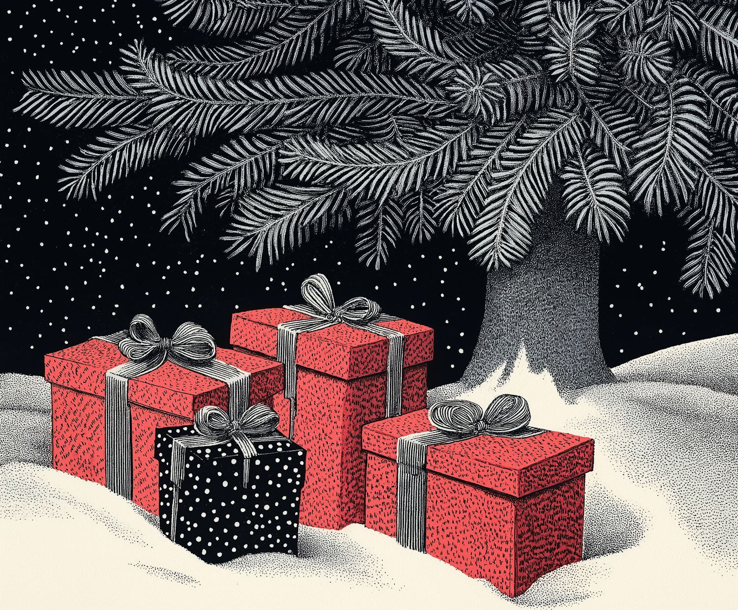 Serene Winter Scene with Gift Boxes