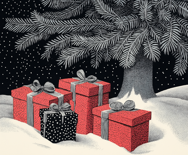 Serene Winter Scene with Gift Boxes