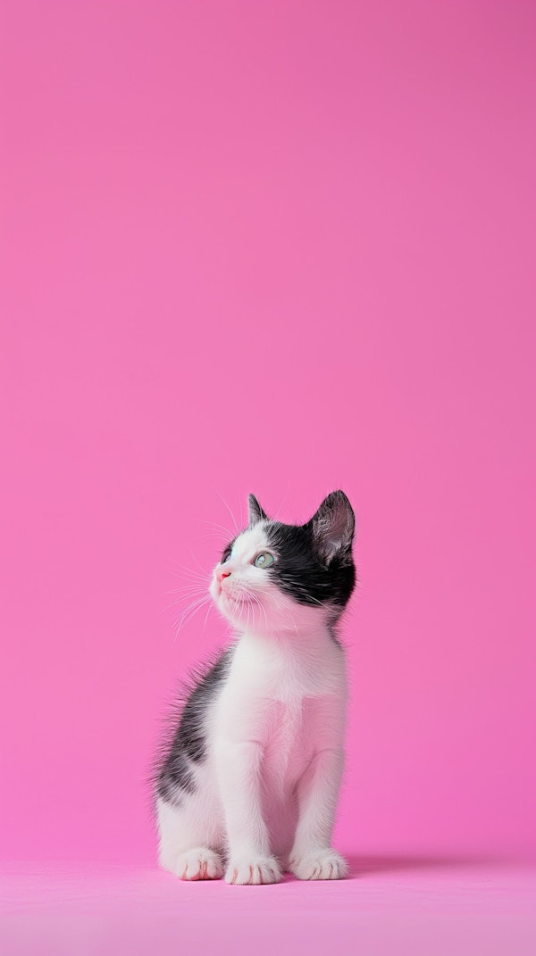 Playful Patched Kitten on Pink