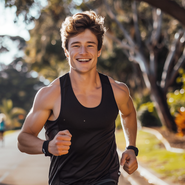 Active Young Man Jogging in Park