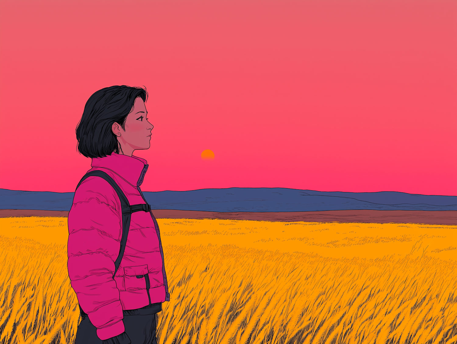 Person in Field at Sunset