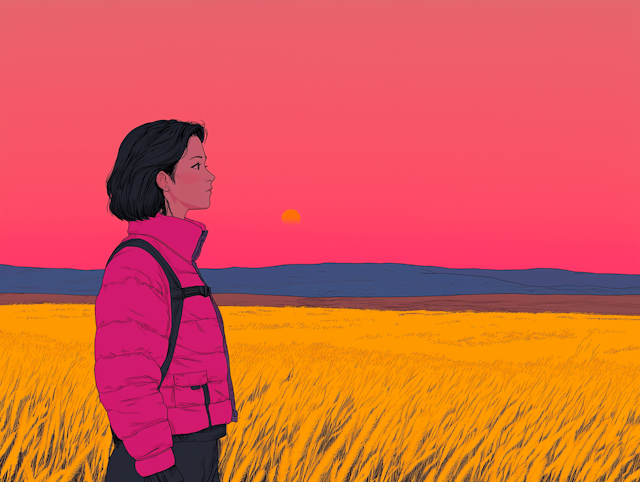 Person in Field at Sunset