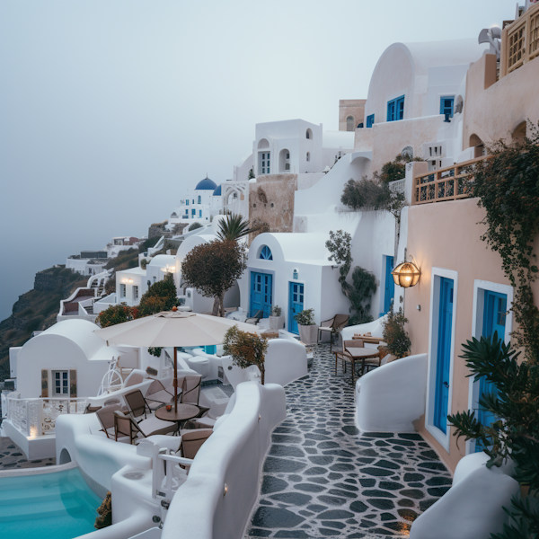 Santorini Serenity: White-Washed Harmony Overlooking the Aegean