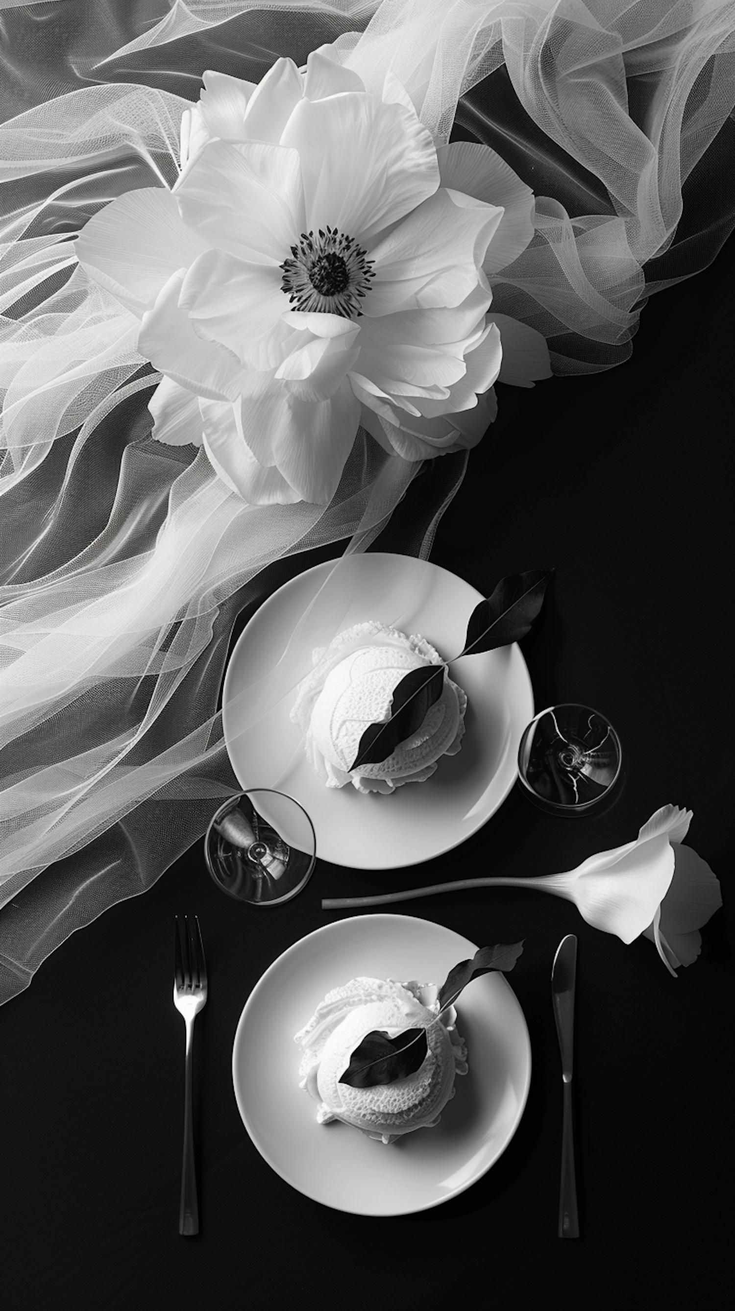 Elegant Monochrome Floral and Dining Composition