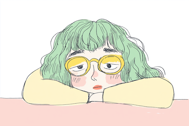 Cartoon Person with Green Hair and Yellow Glasses