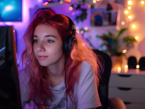 Focused Young Woman on Computer