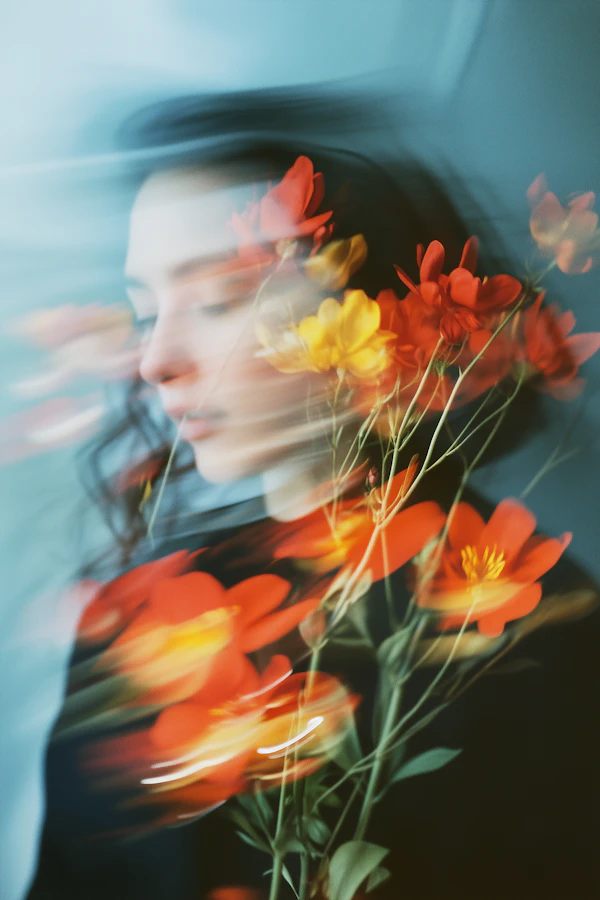 Blurred Portrait with Flowers