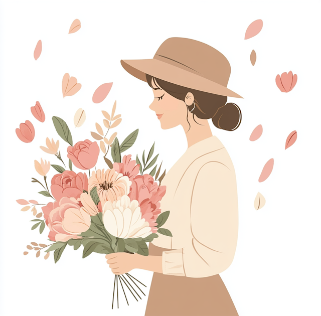 Serene Woman with Flowers Illustration