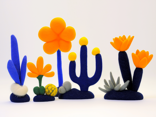 Stylized Felt Plants and Flowers