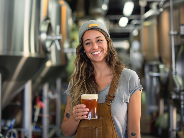 Cheerful Woman in Brewery