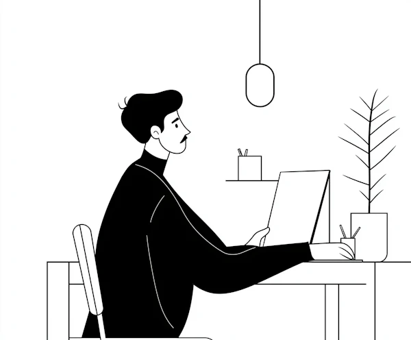 Minimalist Illustration of Person at Desk