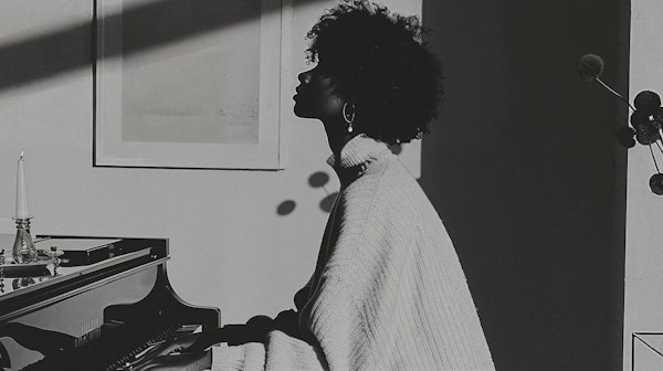 Contemplative Woman by Piano