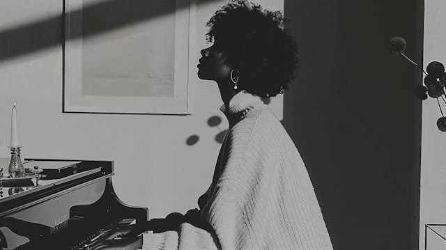 Contemplative Woman by Piano