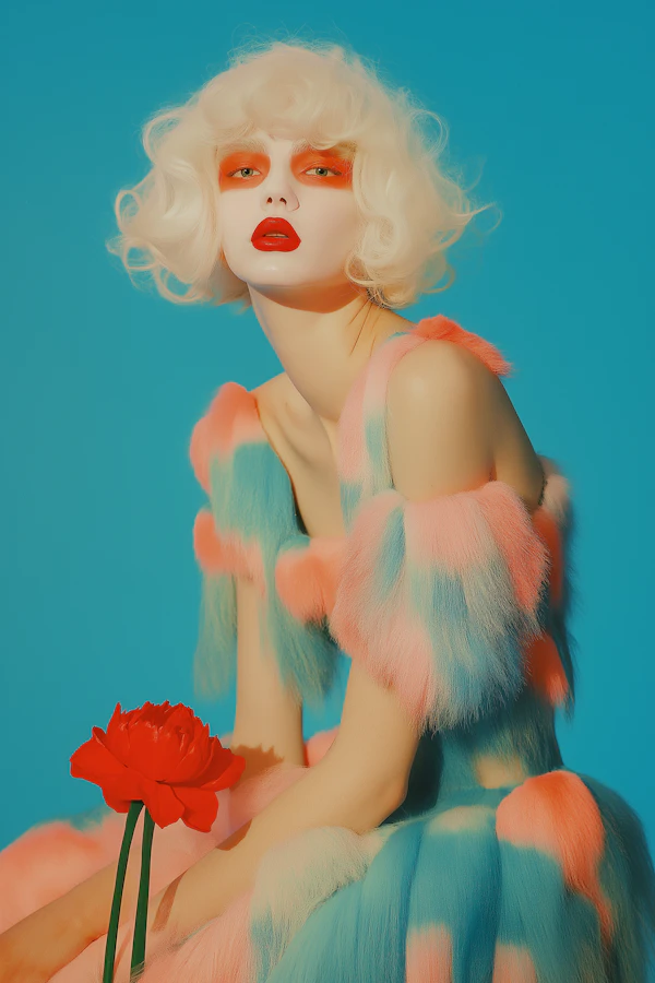 Vibrant Portrait with Red Flower