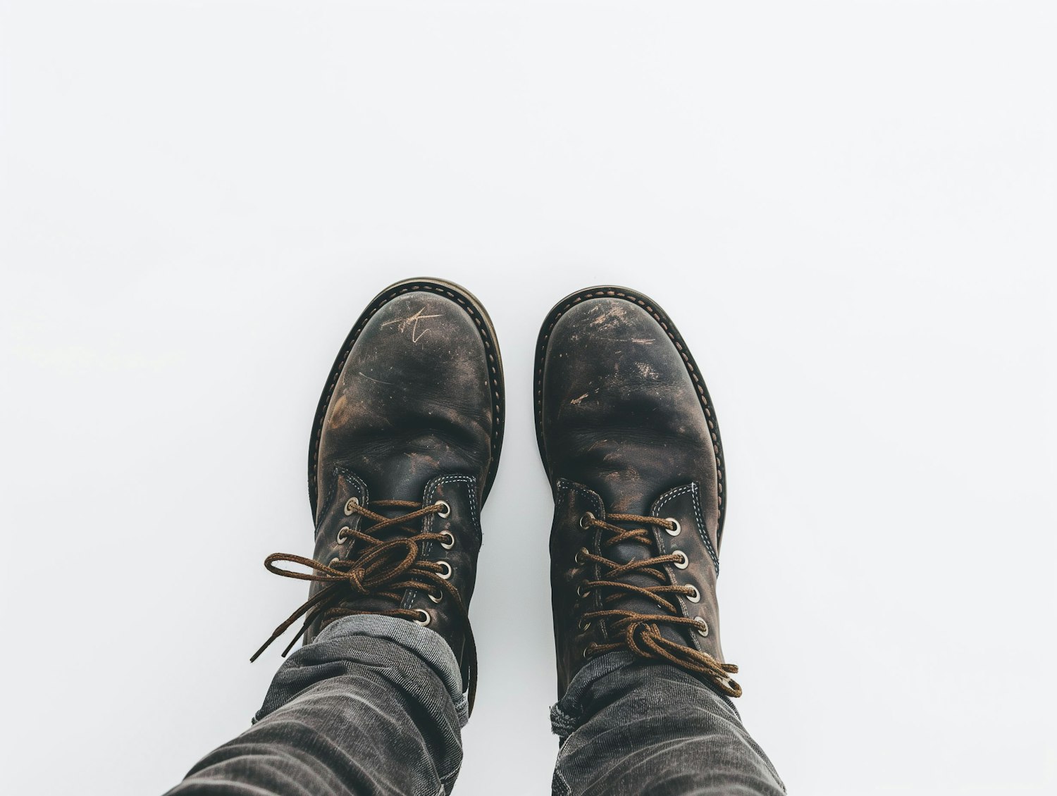 Worn Leather Boots in Monochromatic Scheme