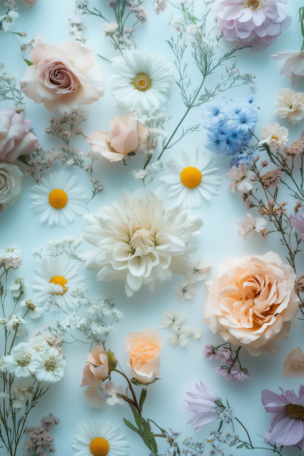 Floral Arrangement on Light Blue Background