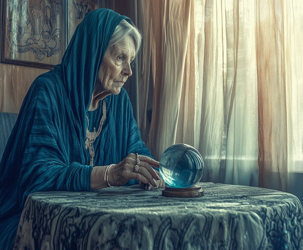 Elderly Woman with Crystal Ball