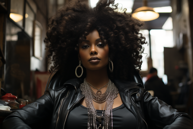 Empowered Woman in Leather Jacket