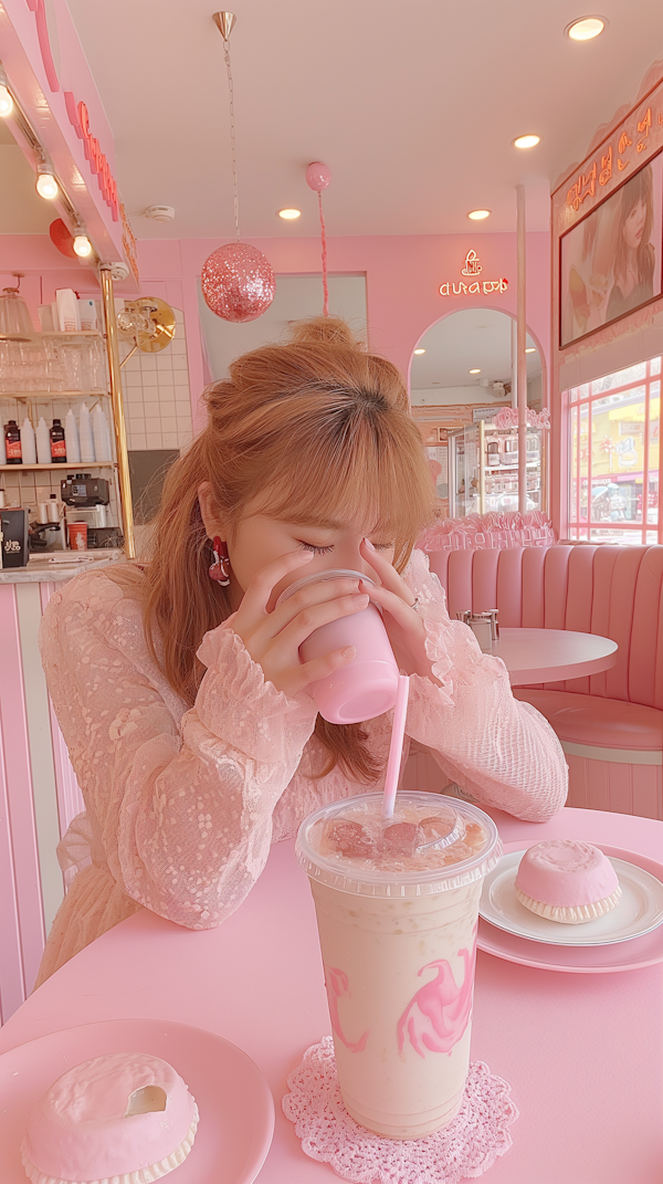 Cozy Moment in Pink Cafe