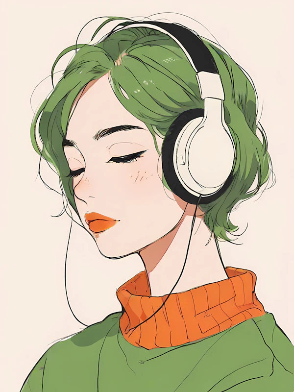Woman Immersed in Music