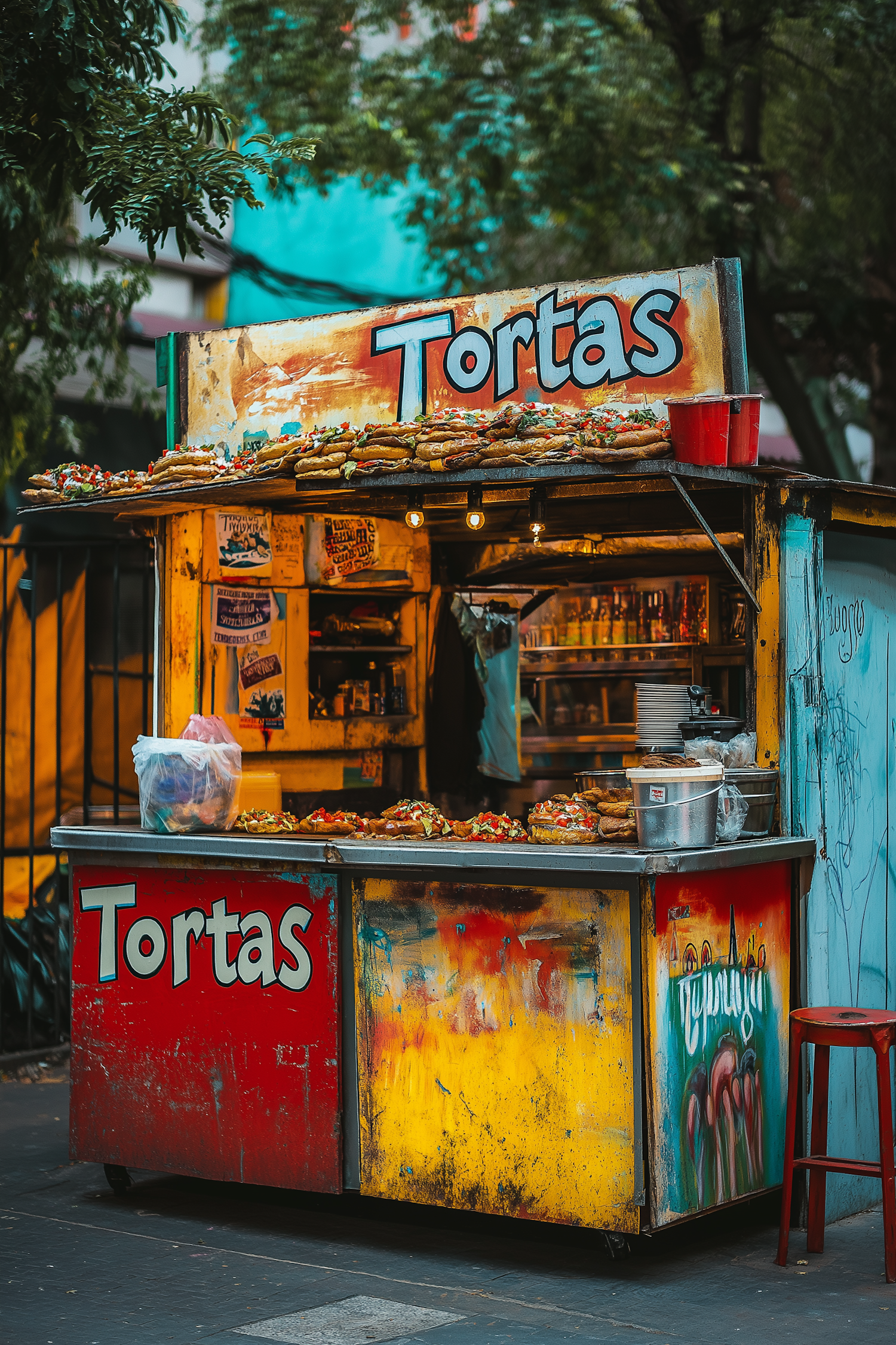 Vibrant Street Food Stall - Tortas