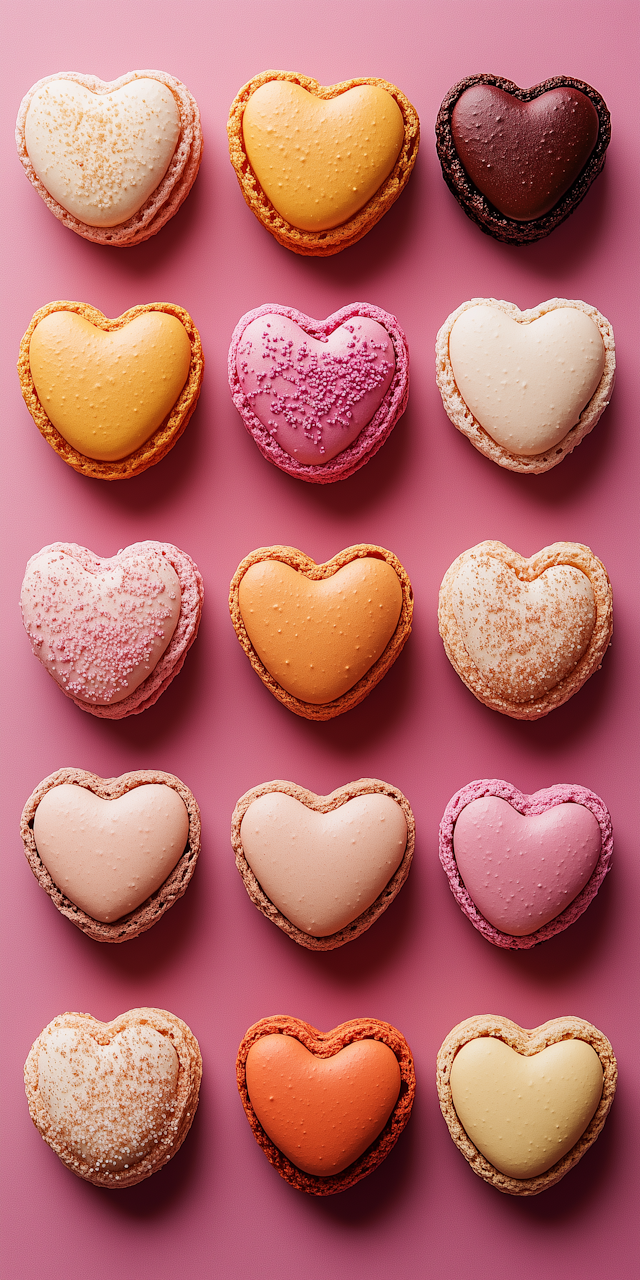 Heart-Shaped Macarons on Pink Background