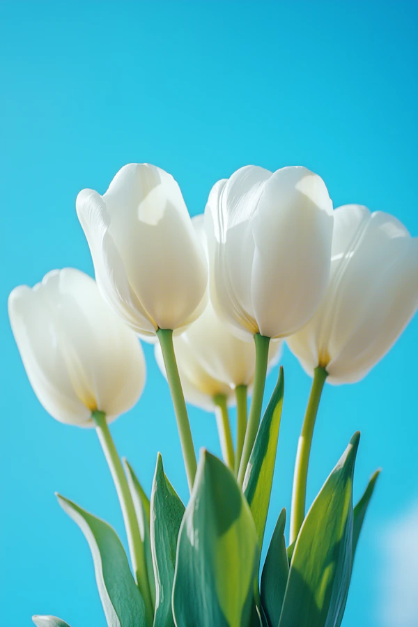 White Tulips and Blue Sky