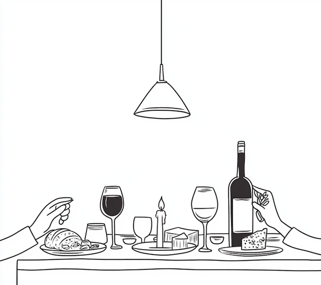 Monochromatic Stylish Dinner Line Drawing