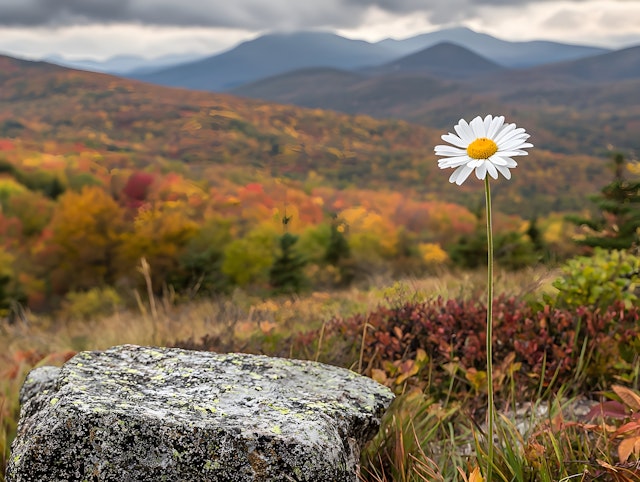 Solitary Daisy in Autumn Landscape